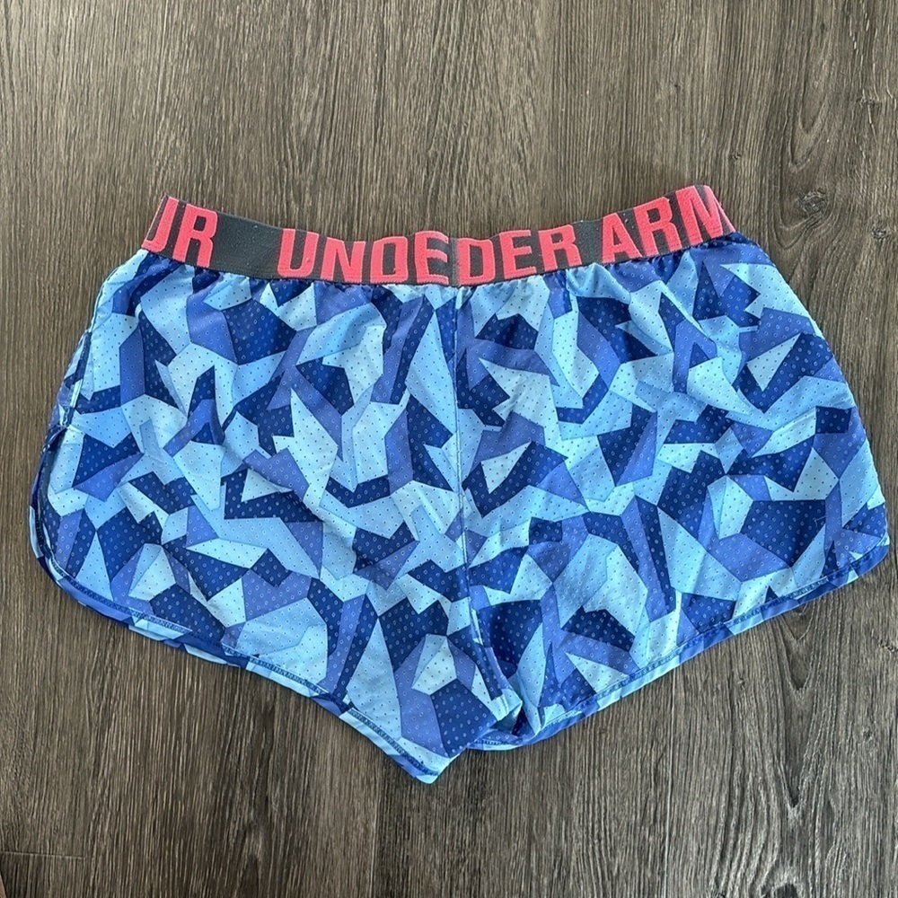 SzM Under Armour Semifitted heatgear running shorts blue geometric pattern GUC - Picture 4 of 8